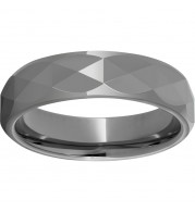 Rugged Tungsten  6mm Domed Band with Triangle Facets and Polished Finish