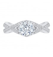 Shah Luxury 14K White Gold Split Shank Round Diamond Engagement Ring (Semi-Mount)