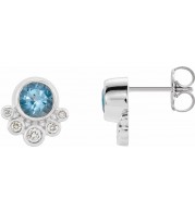 14K White Aquamarine & 1/8 CTW Diamond Earrings