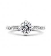 Shah Luxury 14K White Gold Round Diamond Engagement Ring (Semi-Mount)