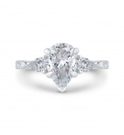 Shah Luxury 14K White Gold Pear Cut Diamond Engagement Ring (Semi-Mount)