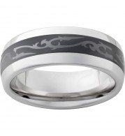 Serinium Domed Band with Black CeramicInlay and Scroll Laser Engraving