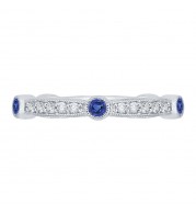 Shah Luxury 14K White Gold Round Diamond Wedding Band with Sapphire