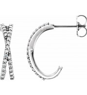 14K White 1/4 CTW Diamond Criss-Cross J-Hoop Earrings