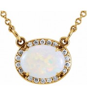 14K Yellow Opal & .07 CTW Diamond Halo-Style 16 1/2 Necklace