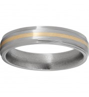Titanium Flat Band with Grooved Edges, a 1mm 14K Yellow Gold Inlay and Satin Finish