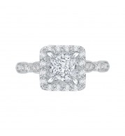 Shah Luxury Princess Diamond Halo Vintage Engagement Ring In 14K White Gold (Semi-Mount)