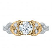 Shah Luxury 14K Two-Tone Gold Round Diamond Floral Engagement Ring (Semi-Mount)