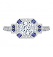 Shah Luxury 14K Two-Tone Gold Round Diamond and Sapphire Engagement Ring (Semi-Mount)