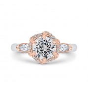 Shah Luxury 14K Two-Tone Gold Round Diamond Engagement Ring with Milgrain (Semi-Mount)