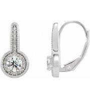 14K White 5/8 CTW Diamond Milgrain Halo-Style Dangle Earrings