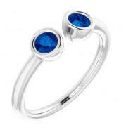 14K White Blue Sapphire Two-Stone Ring