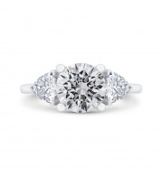 Shah Luxury 14K White Gold Three Stone Engagement Ring Center Round with Trillion sides Diamond