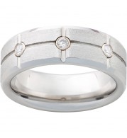 Serinium Beveled Edge Band with Three .06 Round Diamonds and Stone Finish