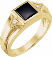 14K Yellow Onyx & .04 CTW Diamond Bezel-Set Ring