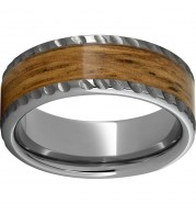 Rugged Tungsten  8mm Pipe Cut Band with Single Malt Barrel Aged Inlay and Notched Edge