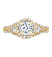 Shah Luxury 14K Yellow Gold Cushion Diamond Halo Engagement Ring with Split Shank (Semi-Mount)