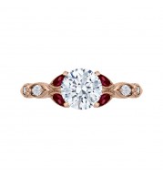 Shah Luxury 14K Rose Gold Round Diamond and Ruby Engagement Ring (Semi-Mount)