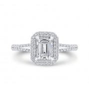 Shah Luxury Emerald Diamond Engagement Ring In 14K White Gold with Split Shank (Semi-Mount)