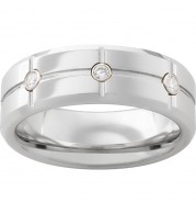 Serinium Band with three .06 Round Diamond Brilliant Cut Stones, Rectangular Grooves and Polish Finish