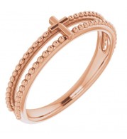 14K Rose Milgrain Stackable Cross Ring