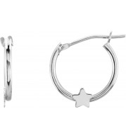 14K White Hinged Hoop Earrings with Star