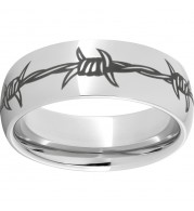 Serinium Domed Band with a Barbed Wire Laser Engraving