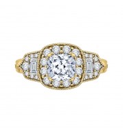 Shah Luxury 14K Yellow Gold Cushion Diamond Halo Vintage Engagement Ring (Semi-Mount)