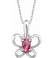 14K White 4x3 mm Oval October Youth Butterfly Birthstone 15 Necklace