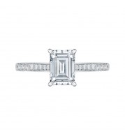 Shah Luxury Emerald Cut Diamond Solitaire with Accents Engagement Ring In 14K White Gold (Semi-Mount)