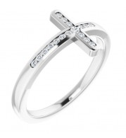 14K White 1/10 CTW Diamond Sideways Cross Ring