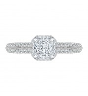 Shah Luxury 14K White Gold Princess Cut Diamond Floral Engagement Ring (Semi-Mount)