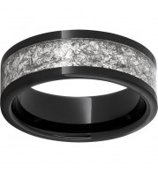 Black Diamond Ceramic Pipe Cut Band with 5mm Silver Leaf Inlay