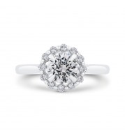 Shah Luxury Round Cut Diamond Floral Engagement Ring In 14K White Gold (Semi-Mount)