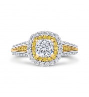 Shah Luxury 14K Two Tone Gold Cushion Cut Diamond Double Halo Engagement Ring with Split Shank (Semi-Mount)