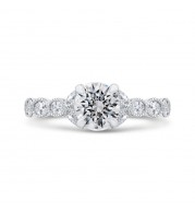 Shah Luxury 14K White Gold Split Shank Round Diamond Engagement Ring (Semi-Mount)