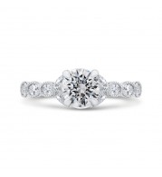 Shah Luxury 14K White Gold Split Shank Round Diamond Engagement Ring (Semi-Mount)