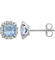 14K White Sky Blue Topaz & 1/10 CTW Diamond Earrings