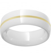 White Diamond CeramicDomed Ring with a 1mm 18K Yellow Gold Inlay