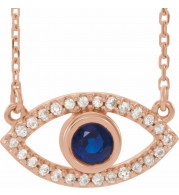 14K Rose Blue Sapphire & White Sapphire Evil Eye 18 Necklace