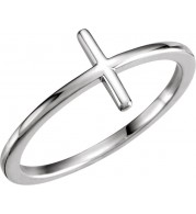 14K White Sideways Cross Ring