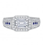 Shah Luxury 14K White Gold Emerald Diamond and Sapphire Engagement Ring (Semi-Mount)