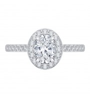 Shah Luxury 14K White Gold Oval Diamond Halo Engagement Ring with Euro Shank (Semi-Mount)