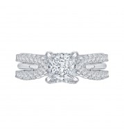 Shah Luxury 14K White Gold Princess Cut Diamond Engagement Ring with Split Shank (Semi-Mount)