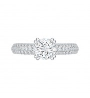 Shah Luxury Round Diamond Euro Shank Cathedral Style Engagement Ring In 14K White Gold (Semi-Mount)