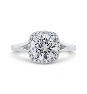 Shah Luxury 14K White Gold Round Cut Diamond Split Shank Halo Engagement Ring (Semi-Mount)