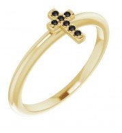 14K Yellow .03 CTW Black Diamond Stackable Cross Ring