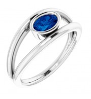 14K White Blue Sapphire Ring
