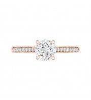 Shah Luxury 14K Rose Gold Round Cut Diamond Solitaire with Accents Engagement Ring (Semi-Mount)
