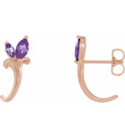 14K Rose Amethyst Floral-Inspired J-Hoop Earrings